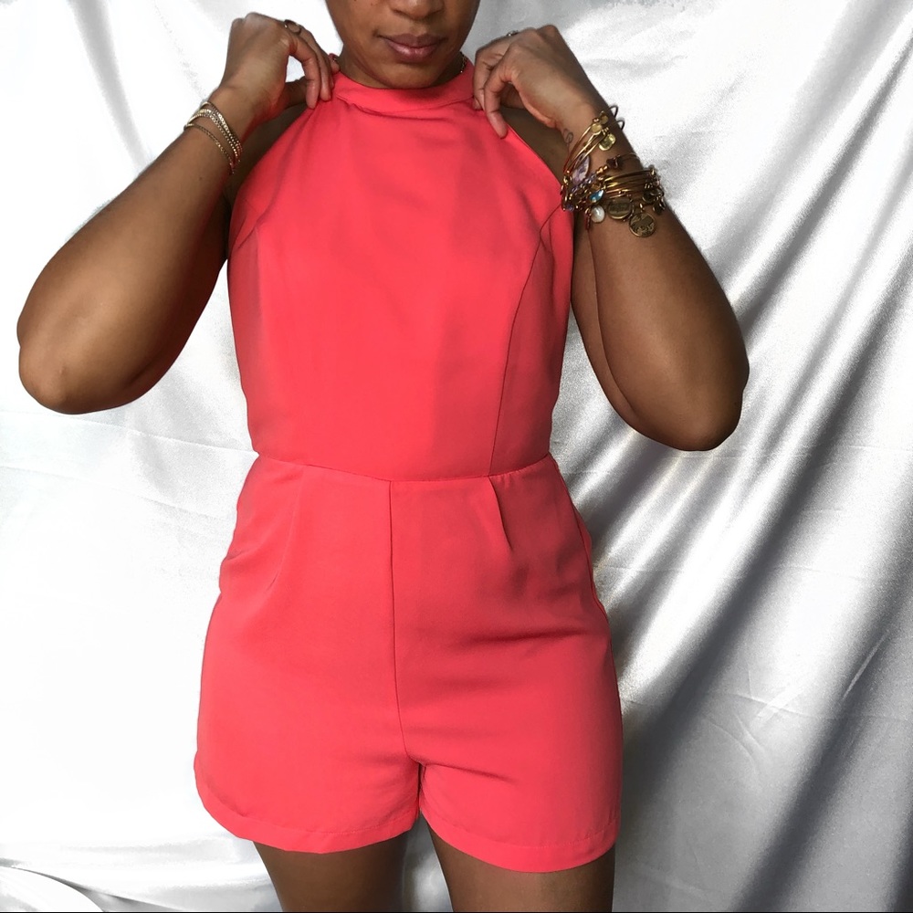 Halter Top Backless Coral Romper